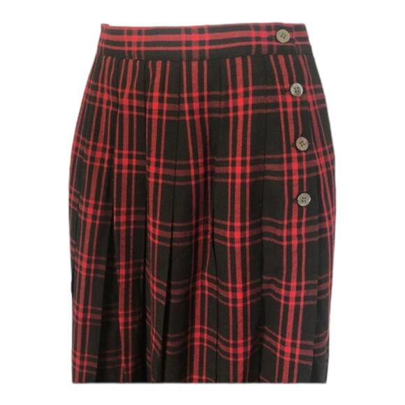 Vintage David Brooks wool plaid red & black skirt side button closing size small - Picture 8 of 11